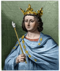 Portrett av Louis X le Hutin (1289 - 1316), konge av Frankrike - i "Histoire des Francais"" av Lavallee, gravering, sd. av French School
