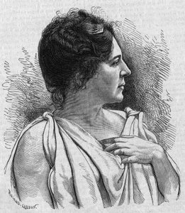 Portrett av Madame Agar (Marie Leonide Charvin, dit) (1836-1891), fransk komiker. Gravering i «La gazette du dimanche»» av 21. november 1895. av French School
