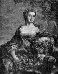 Portrett av Madame de Chateauroux, Marie-Anne de Mailly-Nesle (1717-1744), favoritt til kong Louis XV. Inngravering i "Prostitusjonens og utskeielsens historie blant alle verdens folkeslag fra antikken til i dag" av Dr. Th. -F. Debray. 1879. av French School