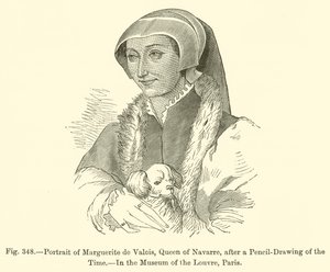Portrett av Marguerite de Valois, dronning av Navarra (gravering) av French School