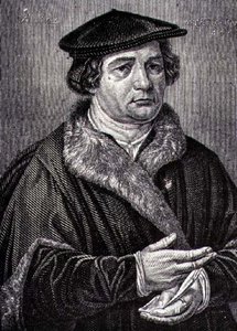 Portrett av Martin Luther (1483-1546) tysk religiøs reformator (gravering) av French School