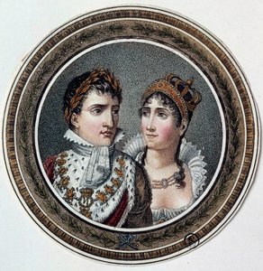 Portrett av Napoleon I (1769-1821) og Josephine de Beauharnais (1763-1814) Maleri på lokk av godteri. 1800-tallet av French School