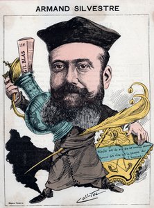 Portrett av Paul Armand (Paul-Armand) Silvestre (1837-1901), fransk poet - tegneserie av andre (Collignon og Tocqueville) i "" Les Hommes d
