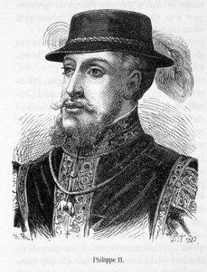 Portrett av Philip II (Philippe-Auguste) - i "" History of France "" av Henri Martin av French School
