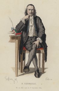 Portrett av Pierre Corneille, fransk dramatiker (farget gravering) av French School