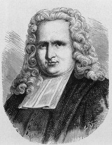 Portrait of Pieter (Petrus, Pierre) van Musschenbroek (1692 - 1761), Dutch physicist, inventor in 1745 of the first electric capacitor (bottle of Leiden) - in “” Album of Science; illustrious scientists; Great discoveries””” 1896. av French School