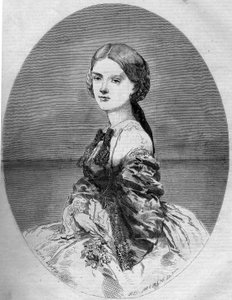 Portrett av prinsesse Clotilde av Savoy (1843-1911), fremtidige kone til prins Napoleon (1822-1891). Gravering i "" Le Monde Illustré"" nr. 94 av 29. januar 1859. av French School