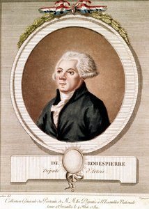 Portrett av Robespierre (gravering) - Portrett av Maximilien Robespierre i medaljong i serien des portraits des deputes på Assembllee Nationale holdt i Versailles 4.05.1789 av French School