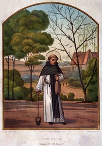 Portrett av Saint Fiacre (eremitasjen nær Meaux), beskytter av gartnerarbeidet fra 1800-tallet. av French School