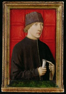 Portrett av en mann som holder en rulle, ca. 1480-1510 av French School