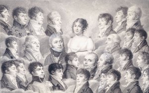 Portrett av en ung dame omgitt av sine beundrere, av French School
