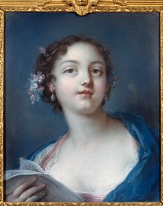 Portrett av en jente som leser et partitur Anonymt maleri. Chantilly fra 1700-tallet, museum Conde av French School