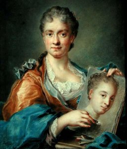 Portrett av en dame som tegner et portrett, ca. 1750-tallet (olje på lerret) av French School