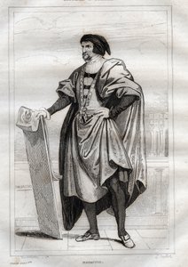 Portrait of italian painter Masaccio (Tommaso di Giovanni Cassai) (1401-1428) - Engraving from “” Italy Picturesque” - Historical and Descriptive Painting of Italy” by M. de Norvins, Ch. Nodier 1834-1836. av French School
