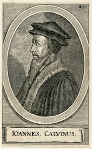 Portrett av den franske teologen John Calvin (gravering) av French School