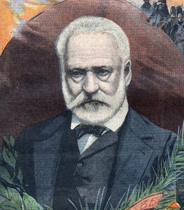 Portrait of the French writer Victor Hugo (1802-1885). Engraving in " Le Petit Parisien”” av French School