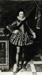 Portrett av spedbarnet Ludvig XIII (1601-43) konge av Frankrike og Navarra, ca. 1611 (olje på lerret) (s/hvitt foto) av French School