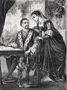 Portrett av kongen av Frankrike Henri II (1519-1559) og Diane de Poitiers (1499-1566)" (Portrett av kongen av Frankrike Henri II og Diane av Poitiers) - gravering - av French School