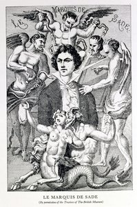 Portrett av Marquis de Sade omgitt av djevler (gravering) av French School