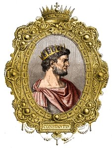 Portrait of the Roman Emperor Constantine I The Great (274-337). Engraving in “Histoire des papes-kings-queens-et-empereurs a travers les centuries”” by Maurice Lachatre av French School