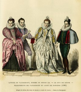 Portretter i 1581, av Louise de Vaudemont (1553-1601), dronning av Frankrike, kone til Henry III (1551-1589), av den tredje hertugen av Guise, Henri I, kjent som Balafre (1549-1588), av Marguerite av Lorraine (1564-1625) datter av greven av Vaudemont (Nico av French School