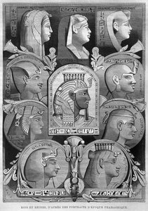 Portretter av det gamle Egypts dronninger og konger, fra LEgypte av Georg Moritz Ebers (1837-98), 1881 (bw gravering) av French School