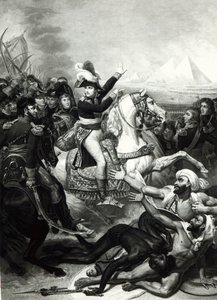 Fremstilling av Napoleon som den erobrende helten i Egypt av French School