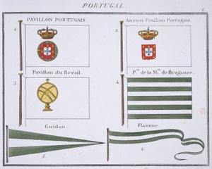 Portugisiske flagg, fra en fransk bok med flagg, ca. 1819 av French School