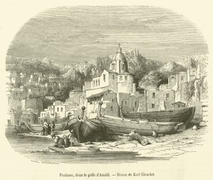 Positano, i Amalfibukta (gravering) av French School