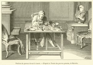 Plassering av graveren foran spolen (gravering) av French School