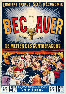 Plakatreklame for Becauer petroleumslamper, trykt av Charles Verneau, 1890
