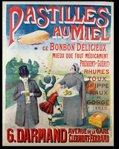 Plakatreklame Pastilles au Miel, honningpastiller, laget av G. Darmand