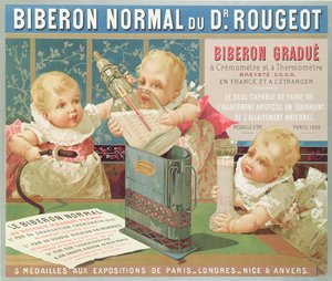 Plakat som reklamerer for en uteksaminert flaske designet av Dr. Rougeot, 1887