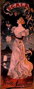 Plakat som reklamerer for en forestilling av Yvette Guilbert, på Scala, Paris (farge litho) av French School