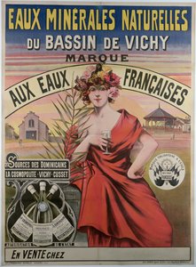 Plakat som reklamerer for det naturlige mineralvannet i Vichy-bassenget, naturlig mineralvann
