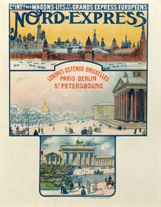 Plakat som reklamerer for Compagnie des Wagons-Lits et des Grands Express Europeens, London til St Petersburg, tidlig på 1900-tallet