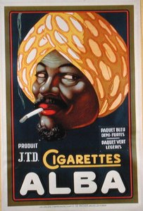 Plakat som reklamerer for sigarettmerket Alba (litho-farge) av French School