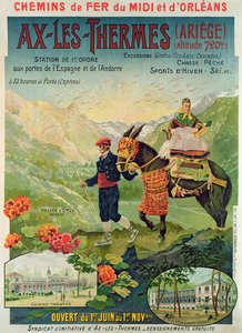Plakat som reklamerer for skistedet Ax-Les-Thermes, Frankrike, ca. 1900