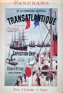 Plakat som reklamerer for standen til Compagnie Generale Transatlantique på den universelle utstillingen, 1889