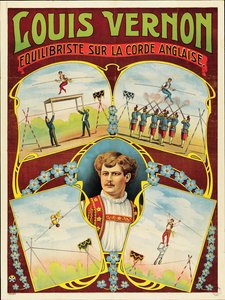 Plakat som annonserer tightrope walking forestillinger av Louis Vernon