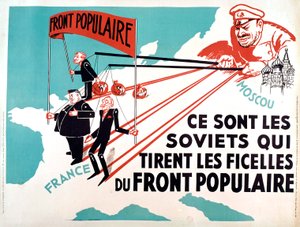 Plakat som viser Edouard Herriot og Léon Blum som Moskvas marionetter, ca. 1936 (plakat) av French School