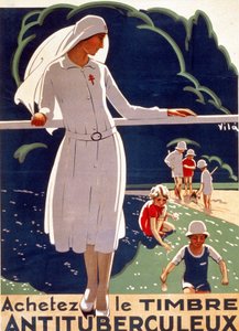 Plakat for "Kjøp tuberkuloseplasteret" utgitt av Landskomiteen for forsvar mot tuberkulose. Lithograhie 1917. av French School