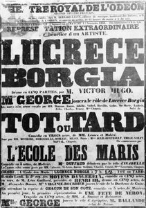 Plakat for fremføringen av Lucretia Borgia på Odeon, 1843