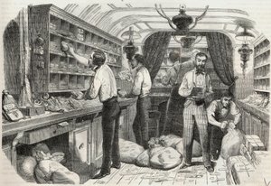Innlegg: interiør i det mobile kontoret - Gravering i "Tableau-de-Paris" av Edmond Texier 1852 av French School