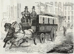 Innlegg: postmennenes omnibus - Gravering i "Tableau-de-Paris" av Edmond Texier 1852 av French School