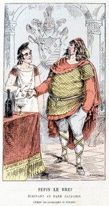 Pépin the Brief Writing til pave Zacharie - i "" Histoire de France Tintamarresque"" av Touchatout av French School