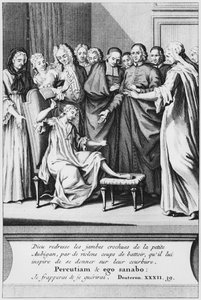 Utøvelse av assistanse og mirakuløs helbredelse av Aubigan, illustrasjon fra La verite des miracles de M. de Paris... av Louis Basile Carre de Montgeron (1686-1754) 1737 av French School