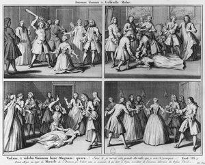 Praksis for assistanse til Gabrielle Moler, illustrasjon fra La verite des miracles de M. de Paris... av Louis Basile Carre de Montgeron (1686-1754) 1747, Köln av French School