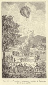 Første eksperiment utført på Annonay (5. juni 1783) (gravering) av French School