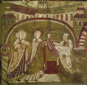 Presentasjon av Jesus i tempelet. Freske av kirken Vic sur Cere (Cantal). 1100-tallet. Paris, Museum of Monuments engelsk av French School